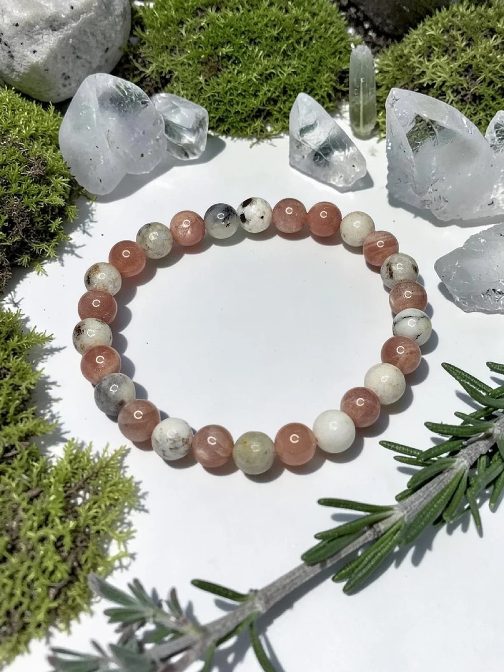 Natural Peach and Cream Jasper Beaded Stretch Bracelet - Women Jewelry